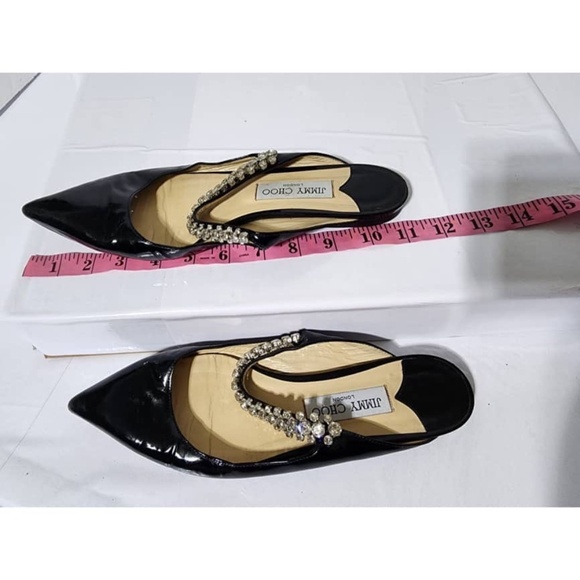 Authentic Jimmy Choo Patent Leather Flat Mules With Crystal Strap Black Size 39 - Picture 11 of 15